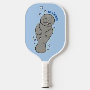 Cute baby manatee with bubbles illustration pickleball paddle