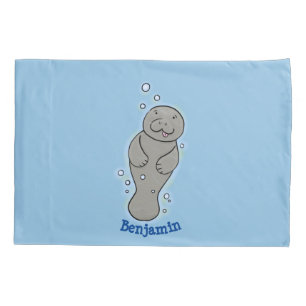 Cute baby manatee with bubbles illustration pillowcase