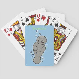 Cute baby manatee with bubbles illustration playing cards