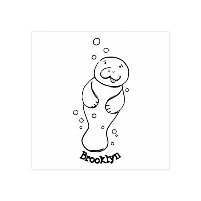 Cute baby manatee with bubbles illustration rubber stamp (Imprint)