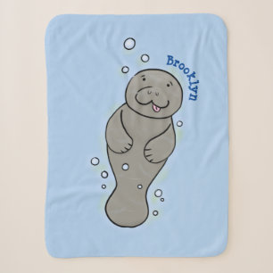 Cute baby manatee with bubbles illustration  sherpa blanket