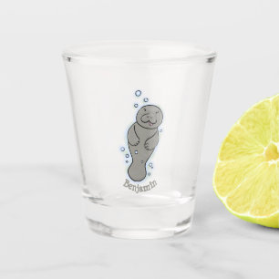 Cute baby manatee with bubbles illustration shot glass