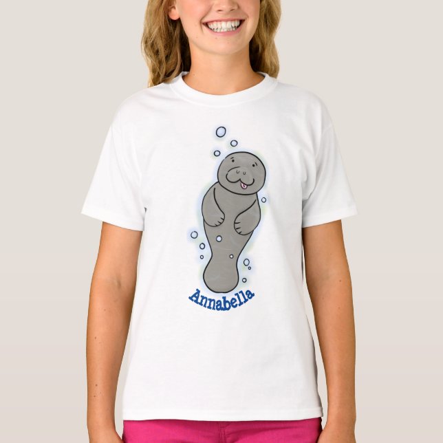 Cute baby manatee with bubbles illustration T-Shirt (Front)