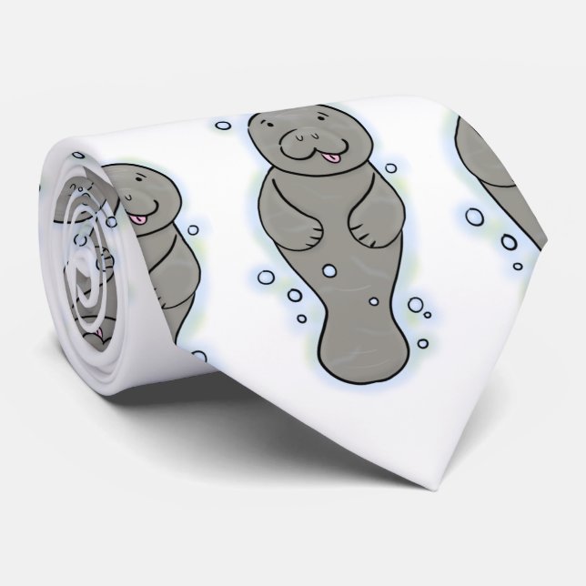 Cute baby manatee with bubbles illustration tie (Rolled)