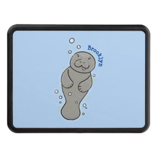 Cute baby manatee with bubbles illustration trailer hitch cover