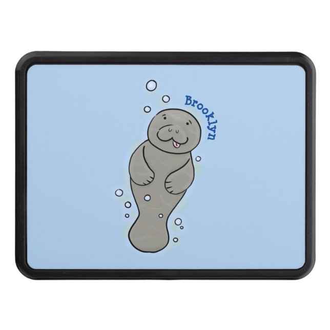 Cute baby manatee with bubbles illustration trailer hitch cover (Front)