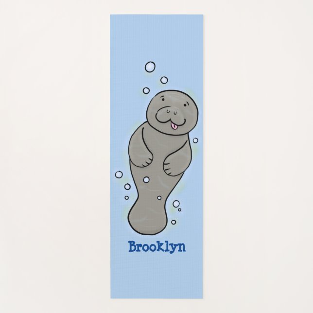 Cute baby manatee with bubbles illustration yoga mat (Front)