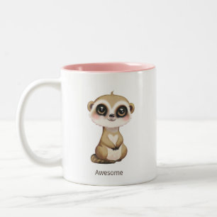 Cute Baby Meercat and Personalized Text Two-Tone Coffee Mug