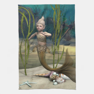 Cute Baby Mermaid Kitchen Towel