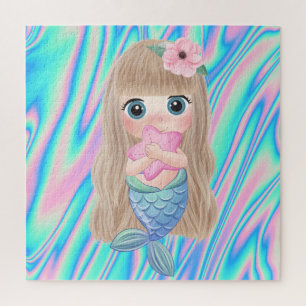 Cute Baby Mermaid Ombre Colourful Jigsaw Puzzle