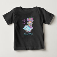 Cute Baby Mermaid with Dolphin Birthday T-Shirt