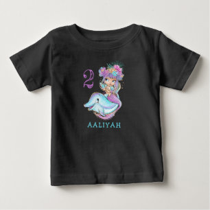 Cute Baby Mermaid with Dolphin Birthday T-Shirt