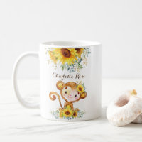 Cute Baby Monkey Boho Watercolor Sunflowers