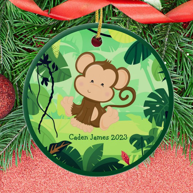 Cute Baby Monkey Custom Kids Jungle Christmas Ceramic Ornament (Creator Uploaded)