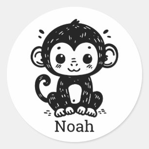 Cute Baby Monkey Drawing - Kawaii Nursery Art Classic Round Sticker