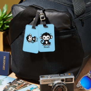 Cute Baby Monkey Drawing - Kawaii Nursery Art Luggage Tag