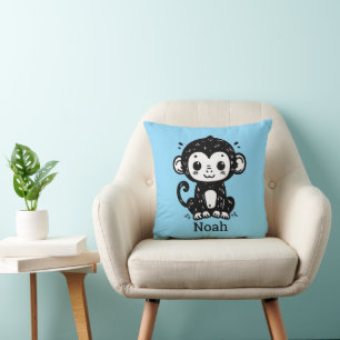 Cute Baby Monkey Drawing - Kawaii Nursery Art Throw Pillow