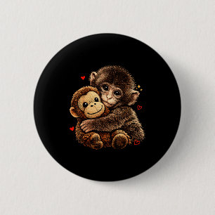 Cute baby monkey hugging bear plush doll animalCut 2 Inch Round Button