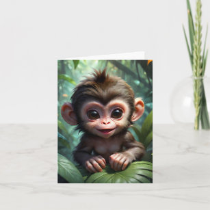 Cute Baby Monkey in Jungle Forest Illustration  Card