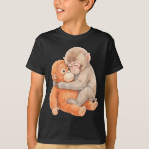 Cute Baby Monkey Named Punch Plush Hugging T-Shirt