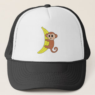 cute baby monkey on banana trucker hat