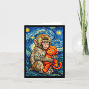 Cute baby monkey punch meme starry night van gogh  card