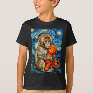 Cute baby monkey punch meme starry night van gogh  T-Shirt