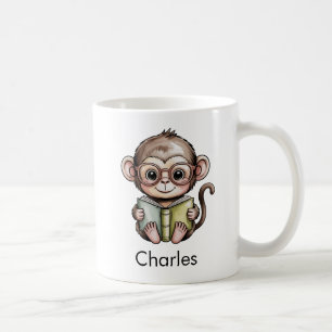Cute Baby Monkey Reading a Book Coffee Mug