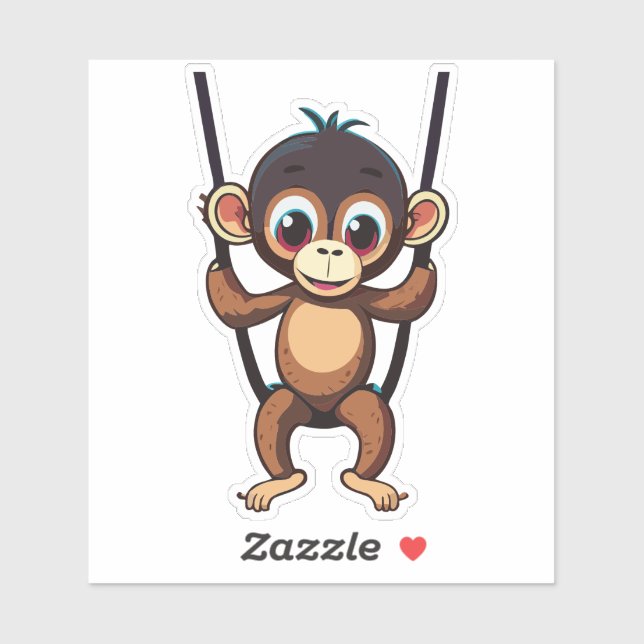 Cute Baby Monkey Swinging On Tree Swing (Sheet)