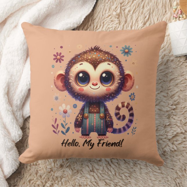 Cute Baby Monkey Throw Pillow (Blanket)
