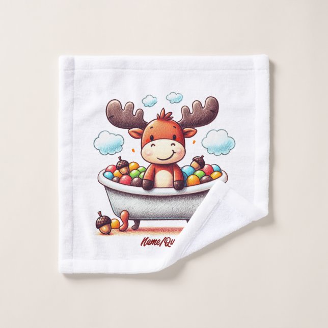 Cute Baby Moose Bath Time Cartoon Illustration (Gant de toilette)