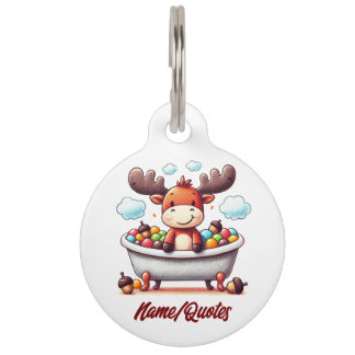 Cute Baby Moose Bath Time Cartoon Illustration Pet Tag