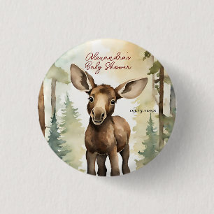 Cute Baby Moose Gender Neutral Baby Shower 1 Inch Round Button