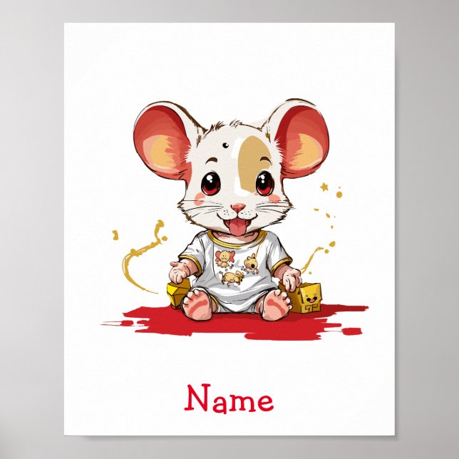 Cute Baby Mouse Custom Name Poster (Front)