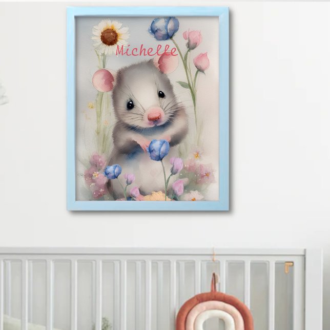 Cute Baby Mouse Pastel Watercolor Spring Flowers Poster (Creator Uploaded)