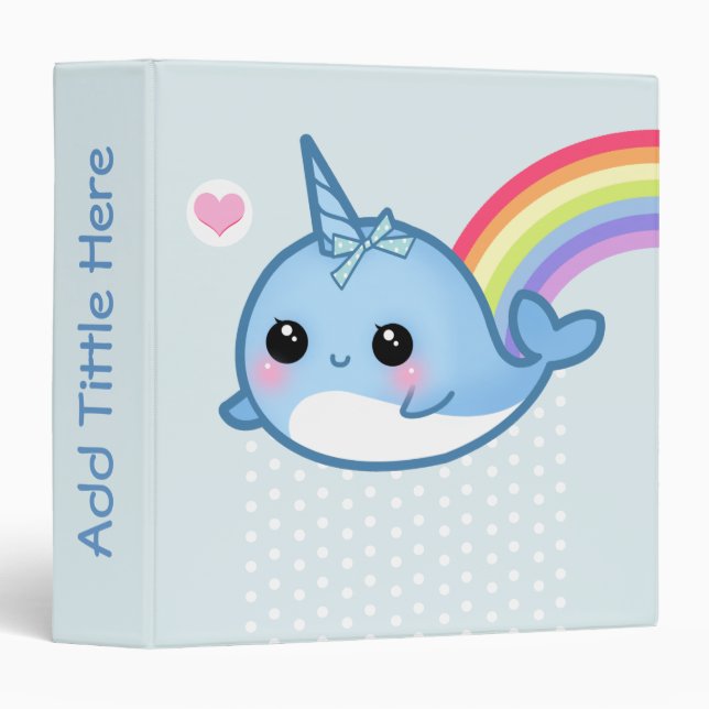 Cute baby narwhal and rainbow - Personalized Binder (Front/Spine)