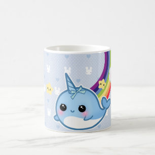 Cute baby narwhal with rainbow and kawaii cloud coffee mug