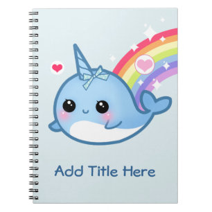 Cute baby narwhal with rainbow - Personalized Notebook