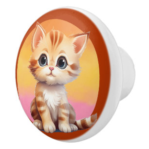 Cute baby nursery kitten ceramic knob
