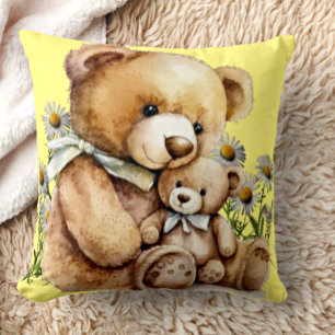 Cute Baby Nursery Toddler Teddy Bear Yellow Throw Pillow