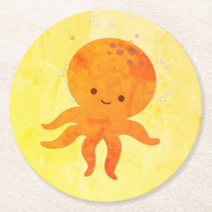 Cute Baby Octopus Cartoon Round Paper Coaster