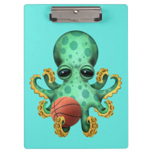 Cute Baby Octopus Playing With Basketball Clipboard
