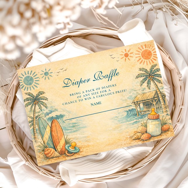 Cute Baby On Board Surf Diapper Raffle Enclosure Card (Creator Uploaded)