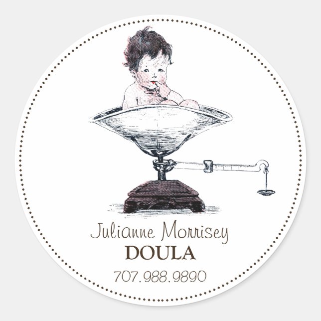 Cute Baby On Scale Midwife Or Doula Business Classic Round Sticker (Front)