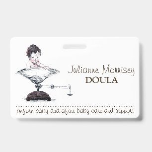 Cute Baby On Weighing Scale Doula Badge