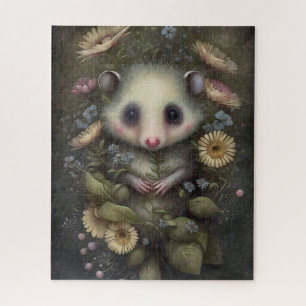 Cute Baby Opossum Flowers Painting  Jigsaw Puzzle