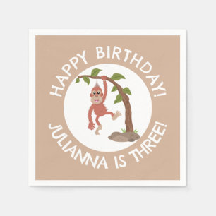 Cute baby orangutan cartoon birthday personalized napkin