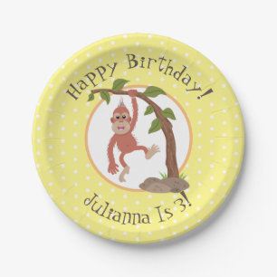 Cute baby orangutan cartoon birthday personalized paper plate