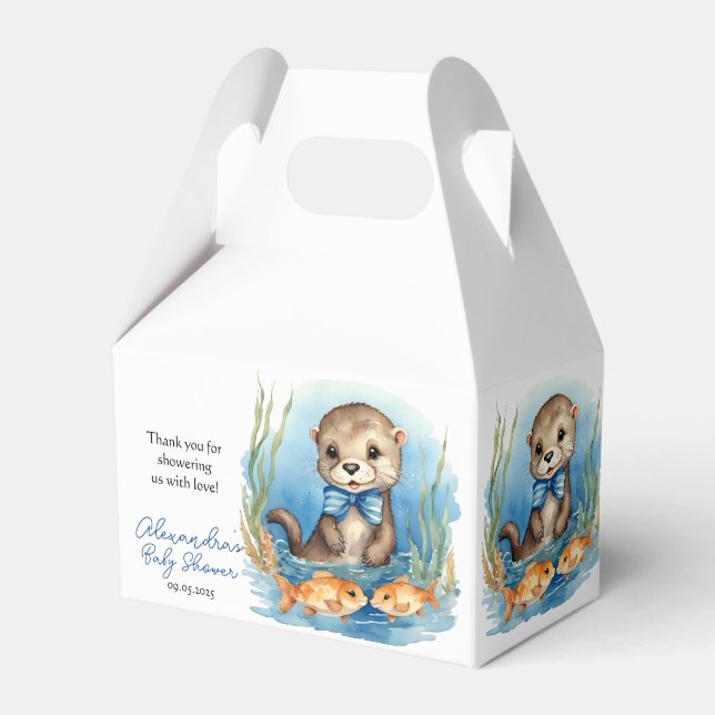 Cute Baby Otter Boy Baby Shower Favor Box (Front Side)