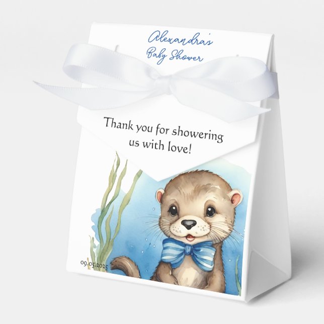 Cute Baby Otter Boy Baby Shower Favor Box (Front Side)